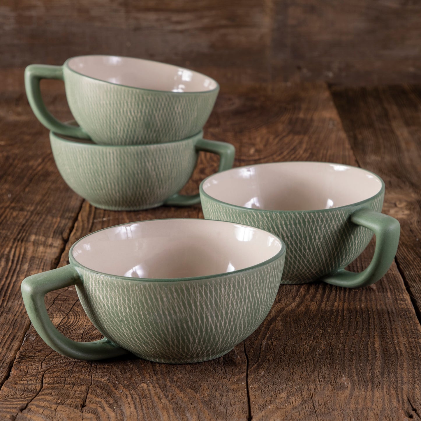 Crosshatch Stoneware Latte Mug, Jade