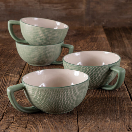 Crosshatch Stoneware Latte Mug, Jade