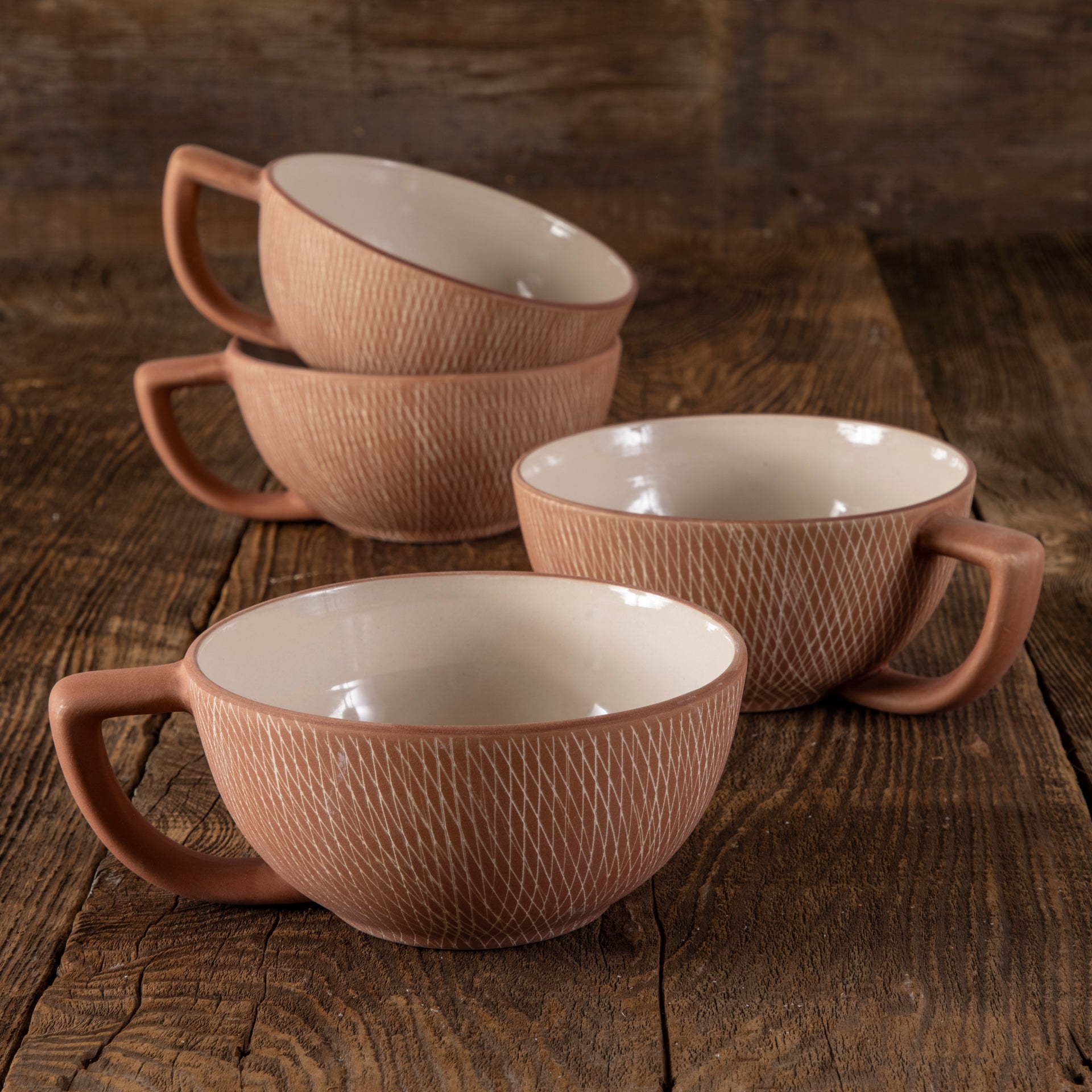 Rust Crosshatch Latte Mug, Set of 4