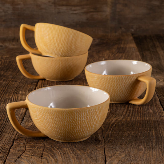 Marigold Crosshatch Latte Mug, Set of 4