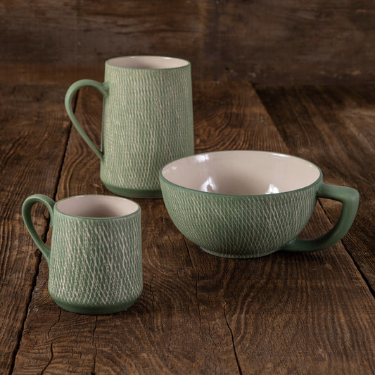 Crosshatch Stoneware Latte Mug, Jade