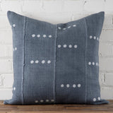 Mud Cloth Square Pillow, Blue / Grey with Dots