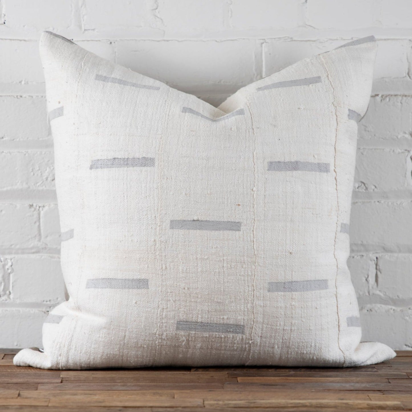 Mud Cloth Square Pillow, White with Grey Dashes