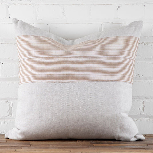 Natural Linen Square Pillow with Aso Oke Mudcloth