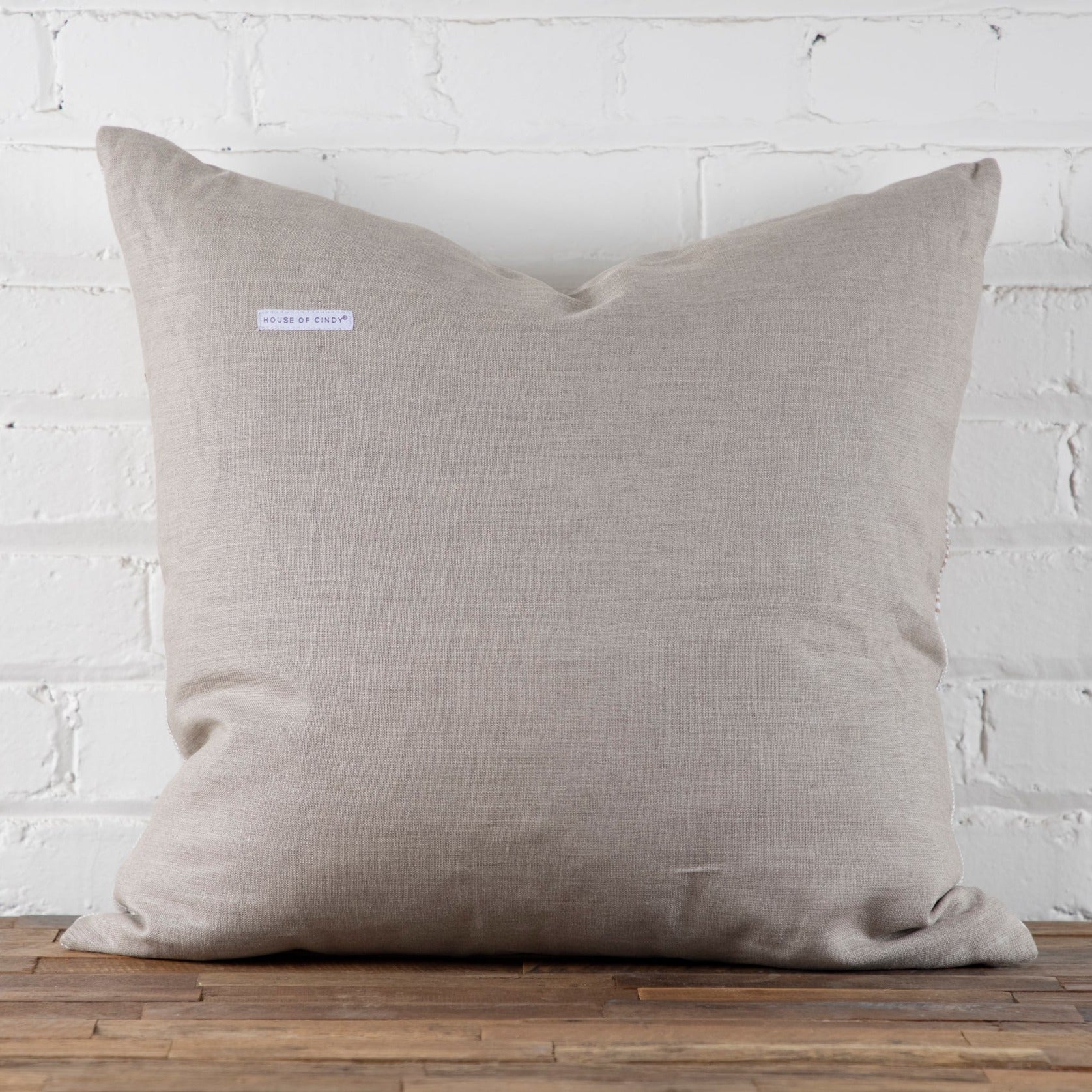 Natural Linen Square Pillow with Aso Oke Mudcloth