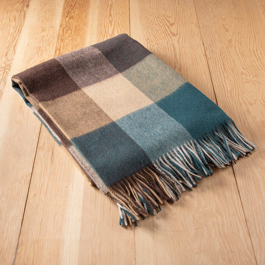 Lambswool Blanket in Teal Block Check