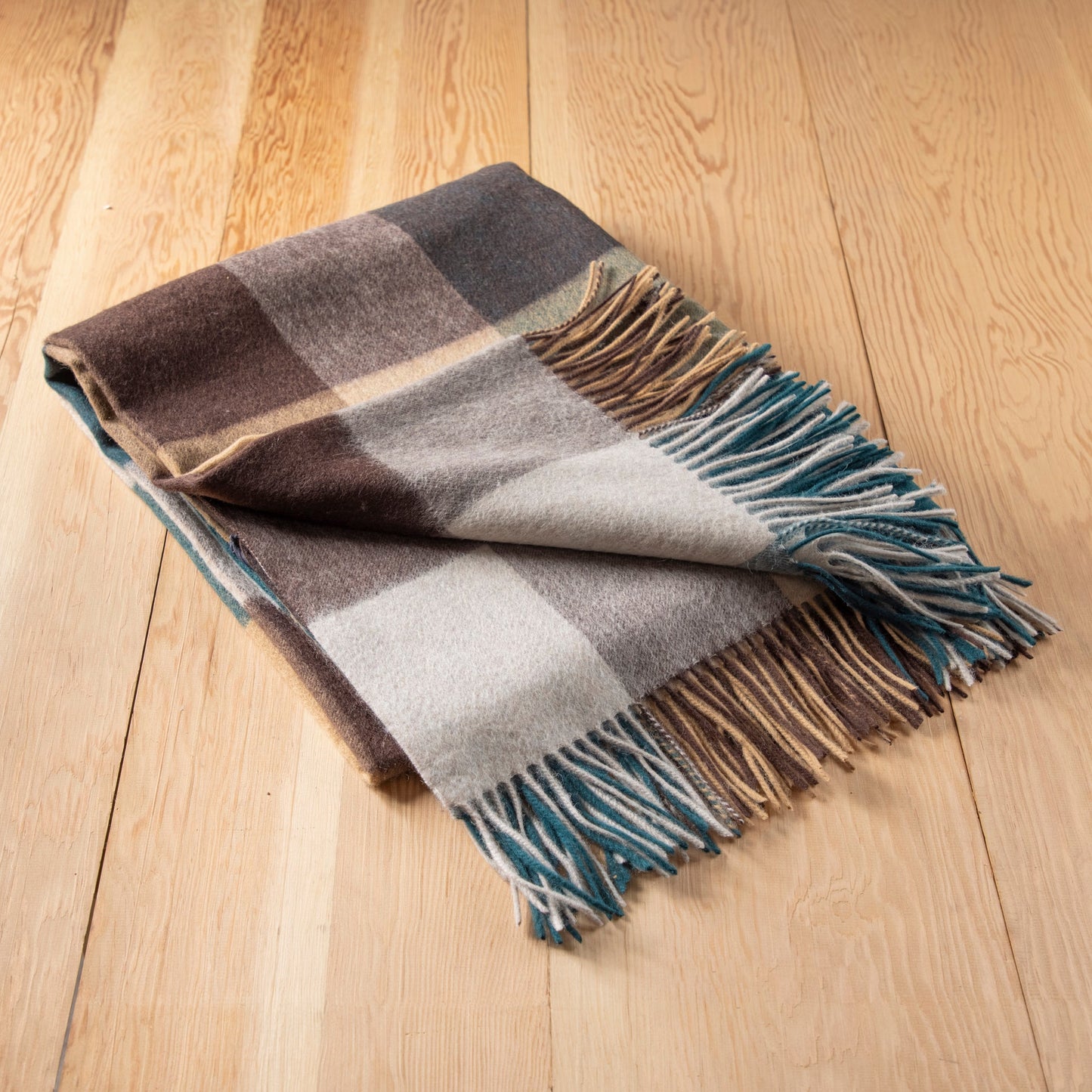 Lambswool Blanket in Teal Block Check