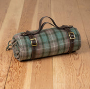 Recycled Wool Waterproof Picnic Blanket in Fraser Hunting Weathered Tartan - Brown Leather