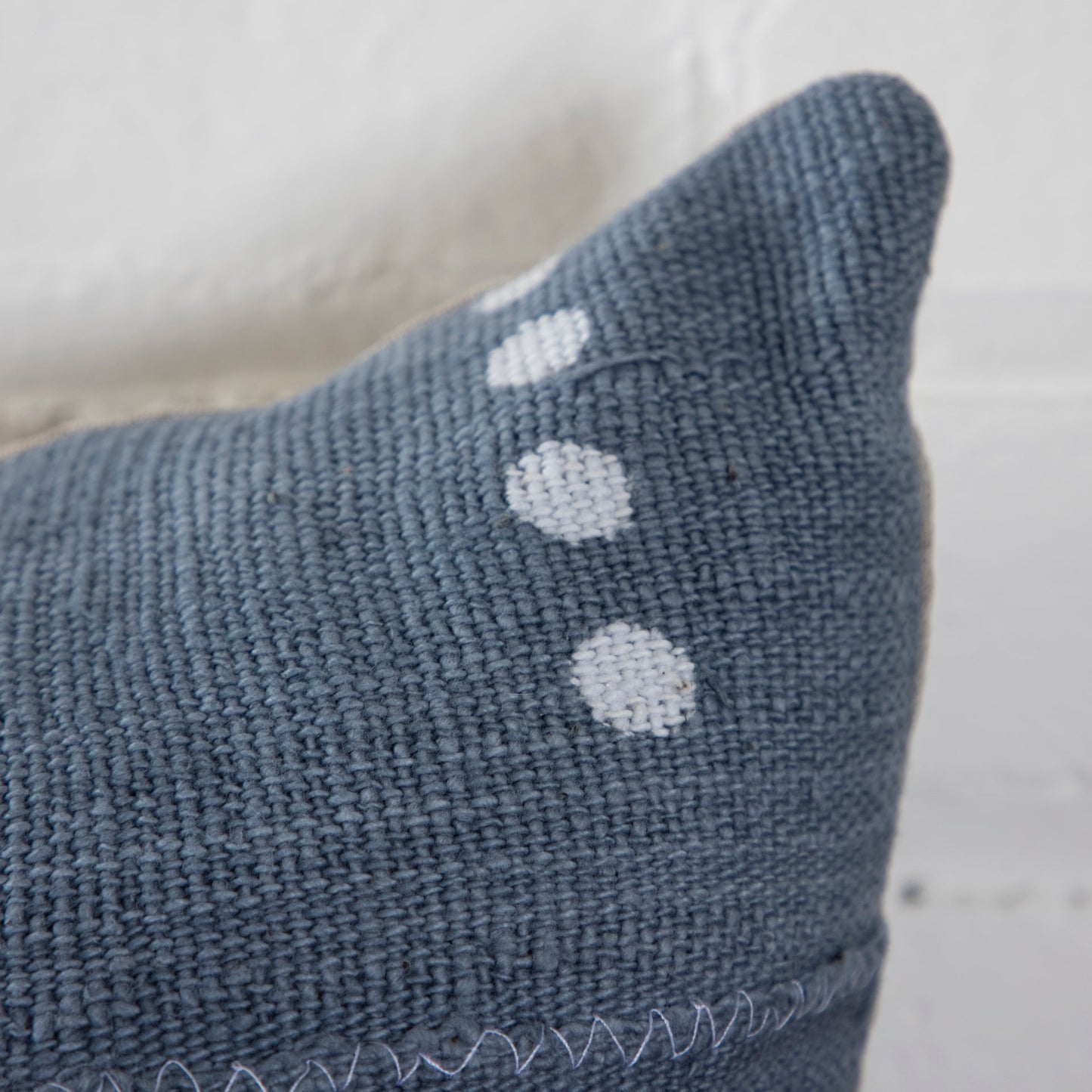 Mud Cloth Square Pillow, Blue / Grey with Dots