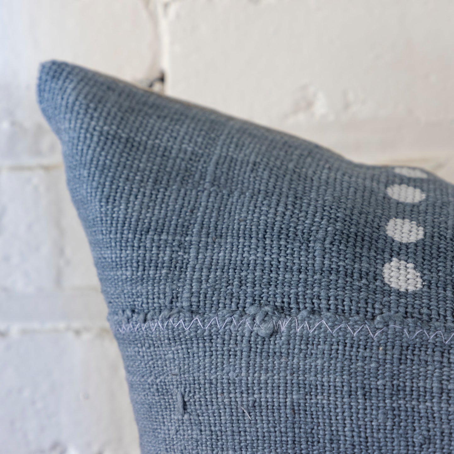 Mud Cloth Square Pillow, Blue / Grey with Dots