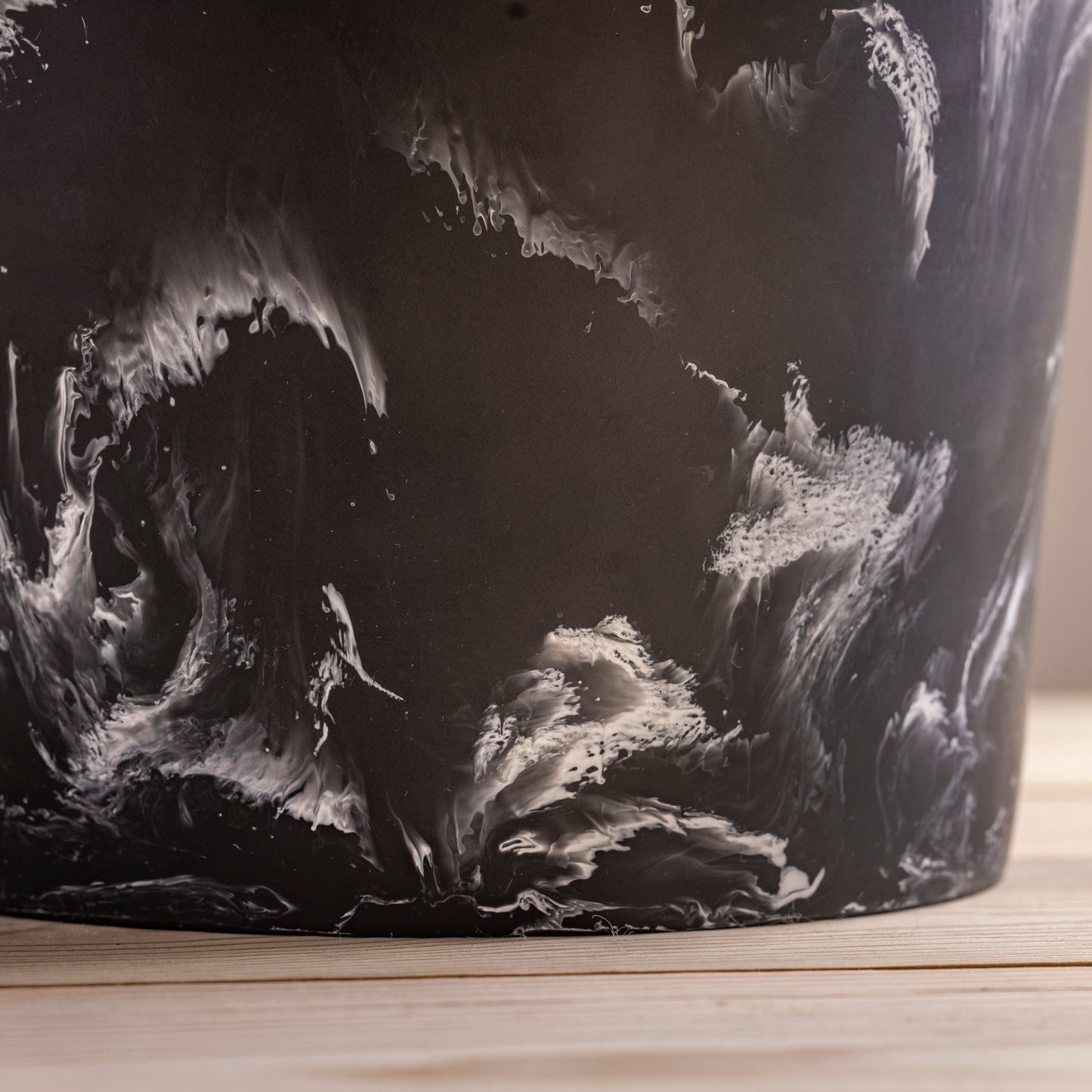 Handmade Resin Champagne Bucket with Leather Handles, Black Marble