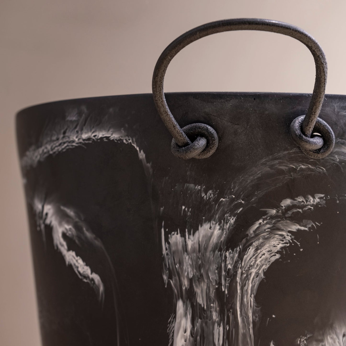 Handmade Resin Champagne Bucket with Leather Handles, Black Marble