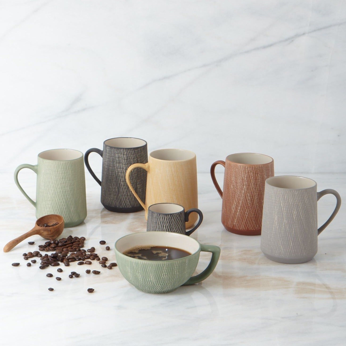 Marigold Crosshatch Latte Mug, Set of 4