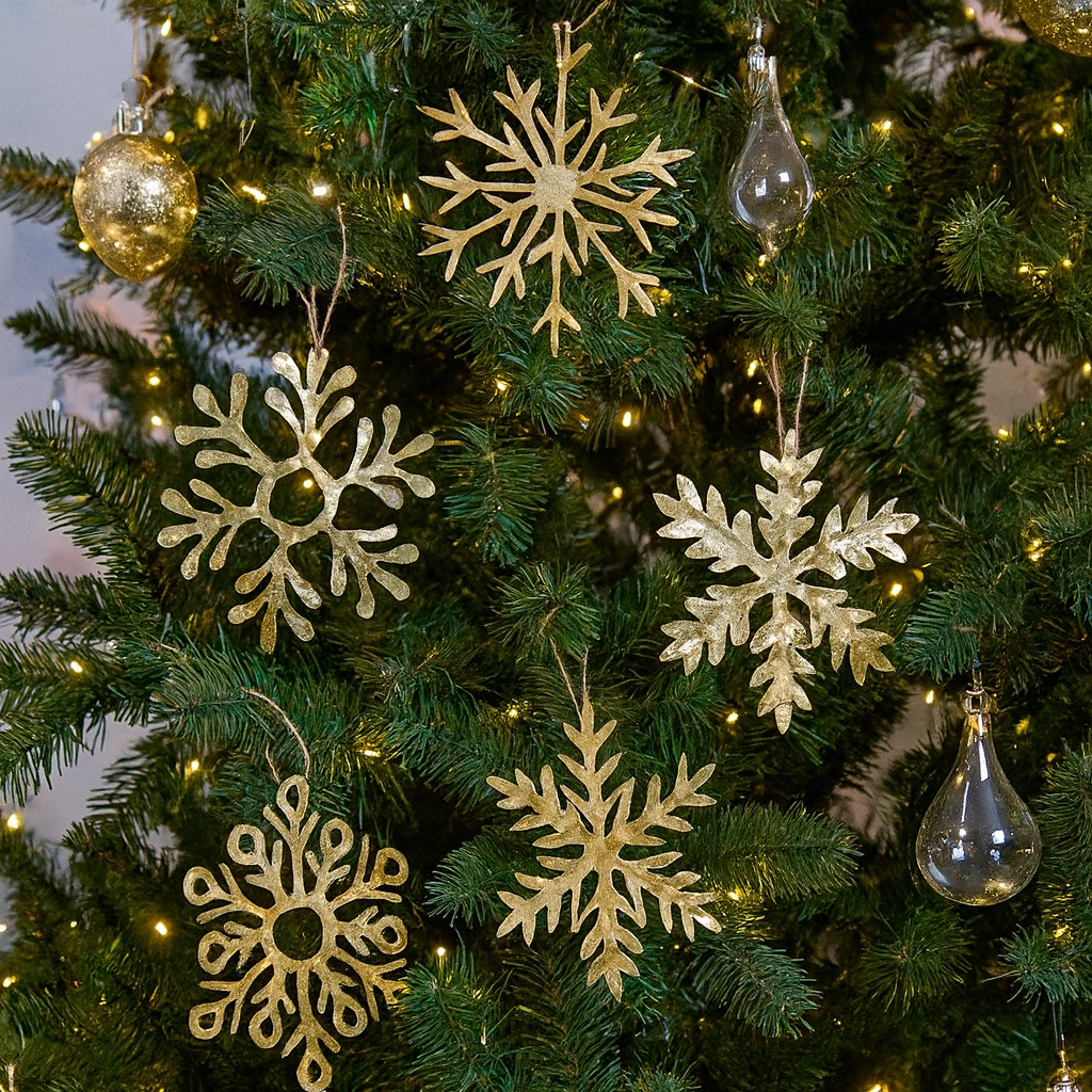 Metallic Gold Snowflake Ornaments Small, Set of 5