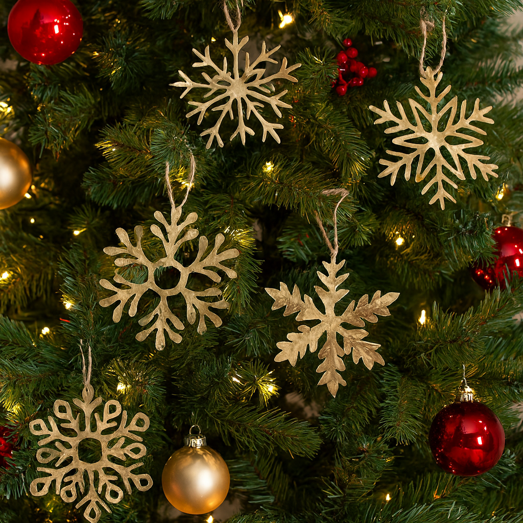 Metallic Gold Snowflake Ornament Large, Set of 5