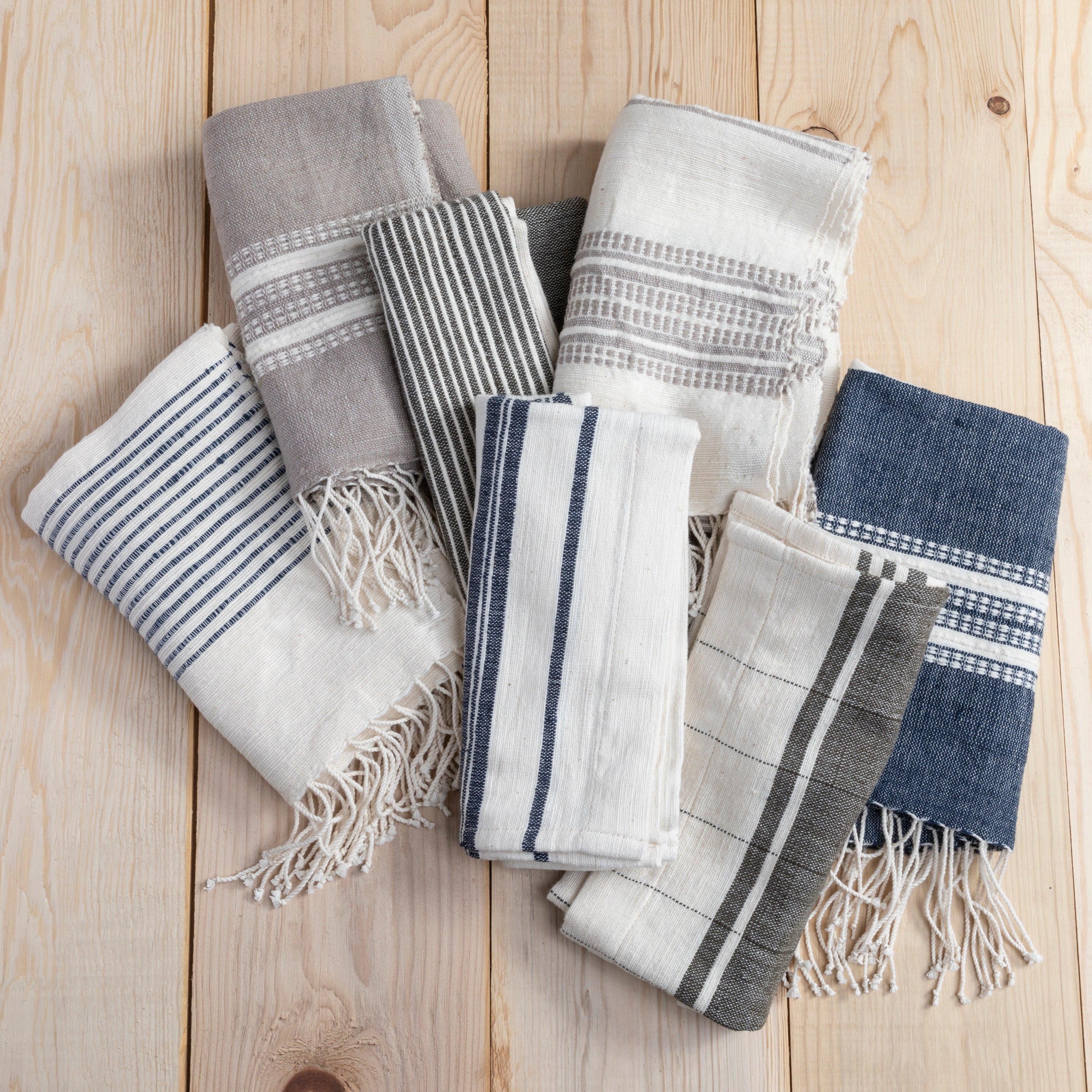 Aden Cotton Hand Towel, Navy with Natural