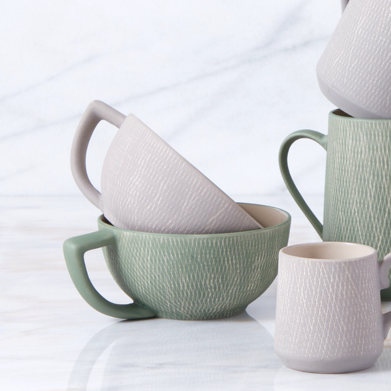 Crosshatch Stoneware Latte Mug, Sterling