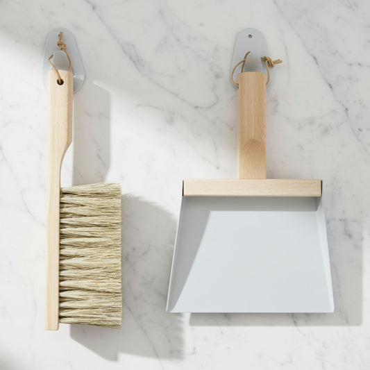 Andree Jardin NATURAL GRAY---"Mr & Mrs Clynk" Hand Brush, Dustpan and Wall Hooks  