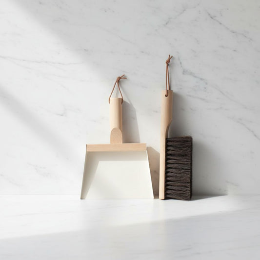 Andree Jardin "Mr & Mrs Clynk" Cream Hand Brush, Dustpan and Wall Hooks