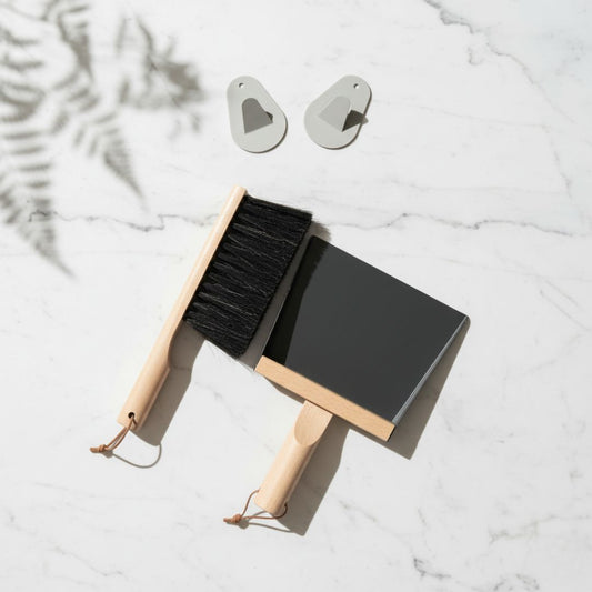 Andree Jardin NATURAL BLACK "Mr & Mrs Clynk" Hand Brush, Dustpan and Wall Hooks   