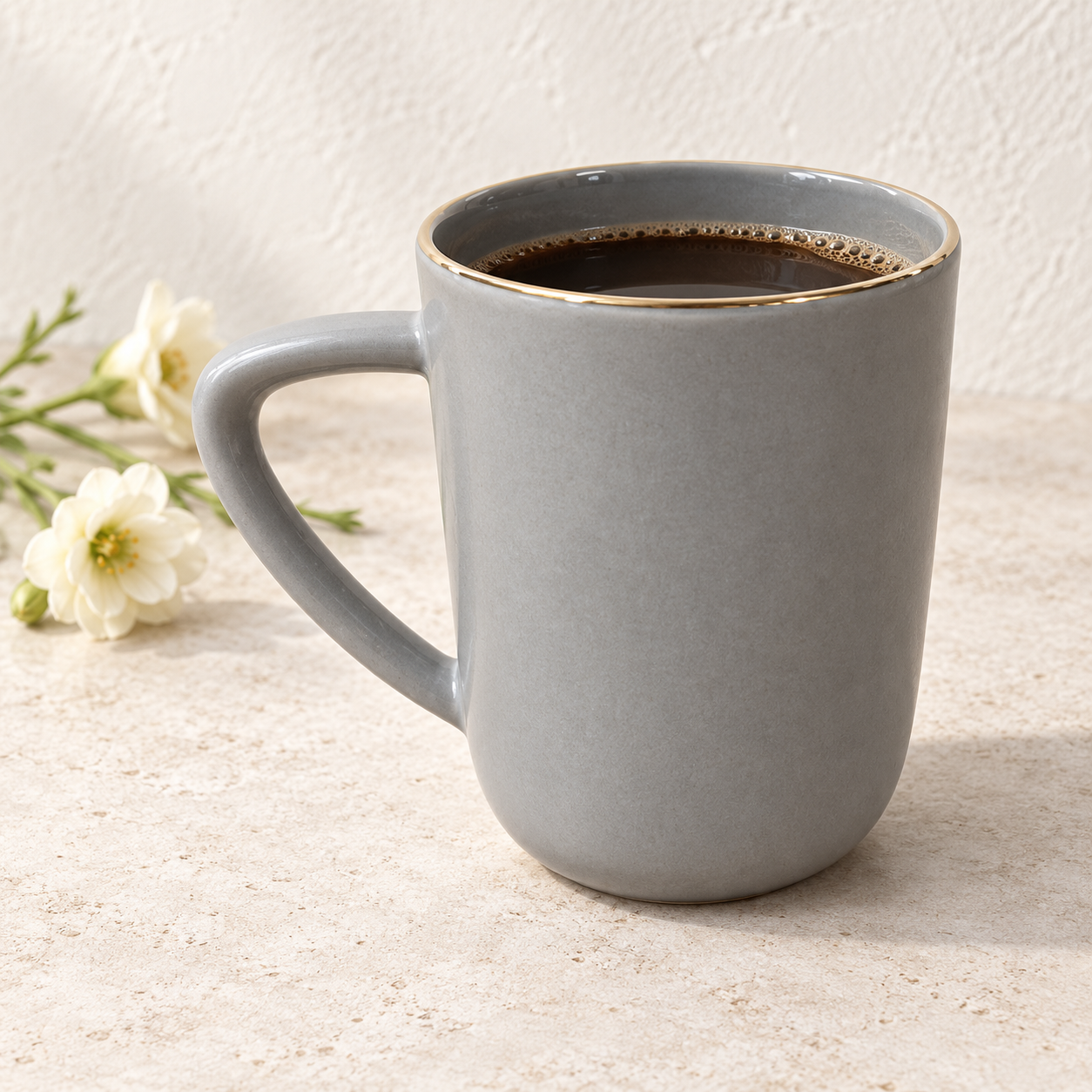 Stoneware Mug Sterling Gray with Gold Rim