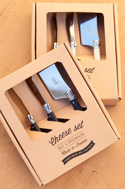 Laguiole 3 Piece Mini Cheese Utensil Set, Black in Kraft Paper Box