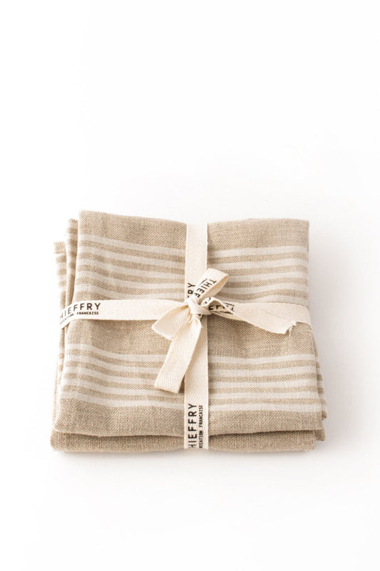 Thieffry Belgian Linen Dishtowels, White Stripe & Natural, Set of 2