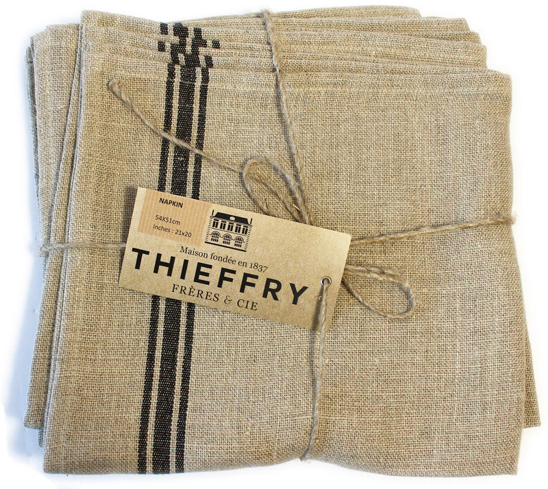 Thieffry Black Monogramme Linen Napkin (21" x 20") - Set of 2 - French Dry Goods