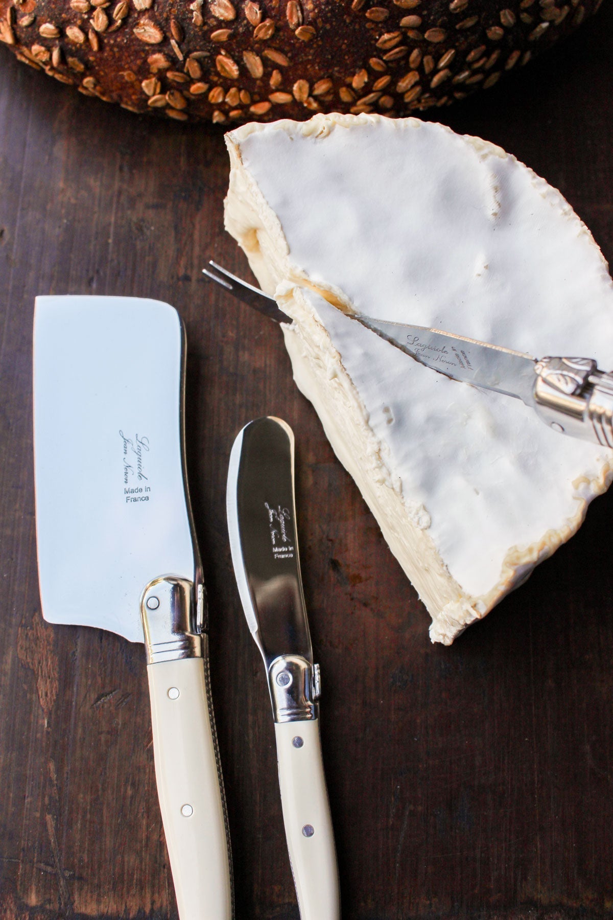 Laguiole 3 Piece Mini Cheese Utensil Set, Ivory in Kraft Paper Box