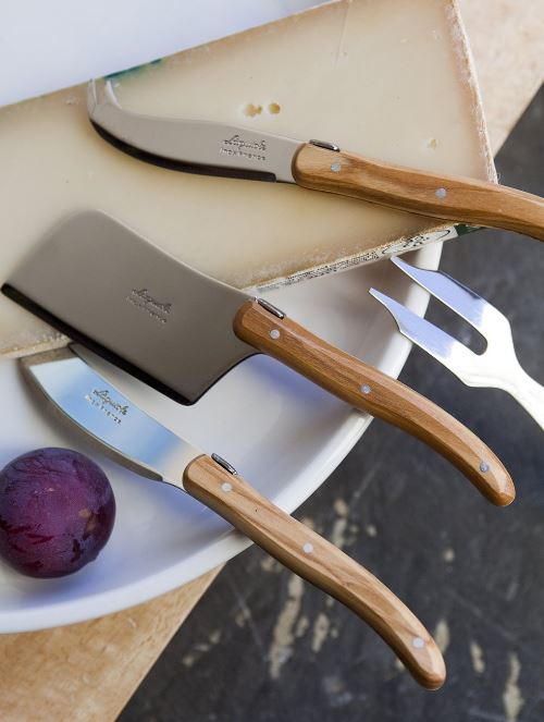 Laguiole 3 Piece Mini Cheese Utensil Set, Olivewood in Kraft Paper Box