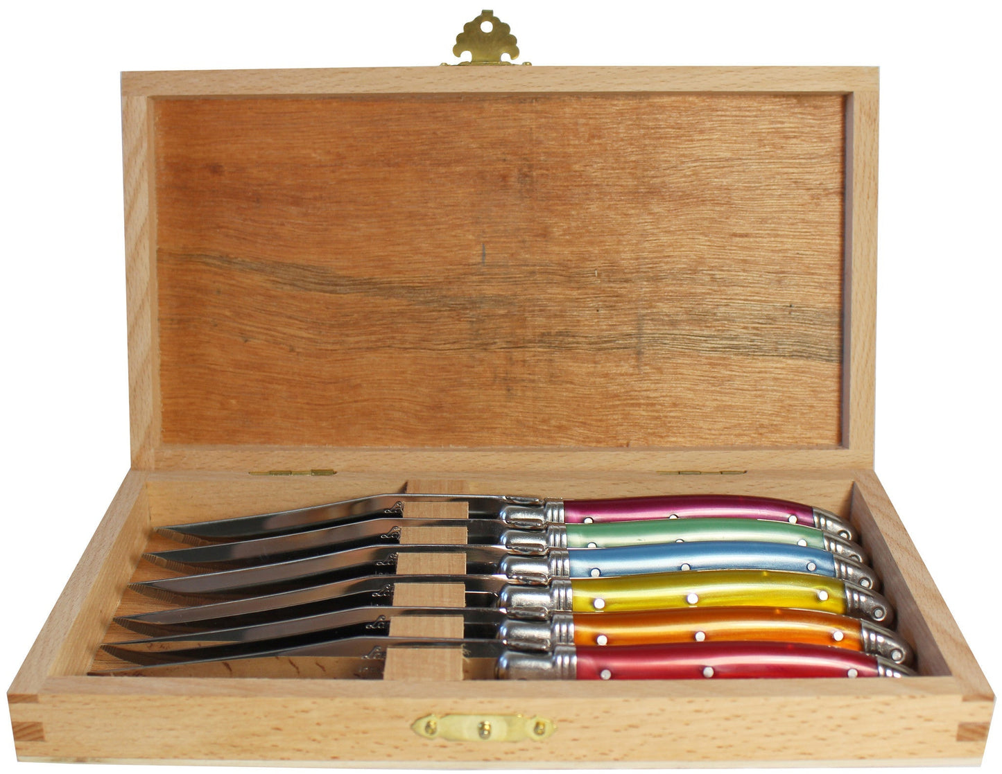 Laguiole 6 Piece Steak Knife Set, Rainbow in Wood Presentation Box
