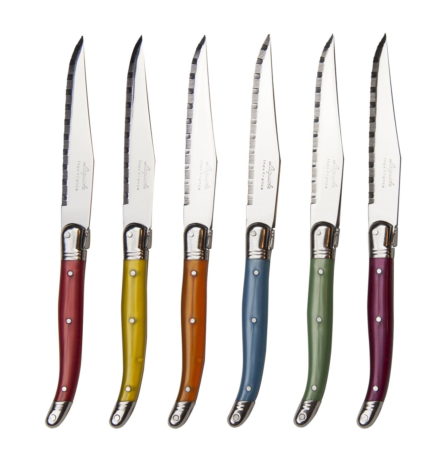 Laguiole 6 Piece Steak Knife Set, Rainbow in Wood Presentation Box