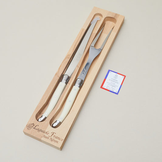 Laguiole Carving Set, Ivory, in wooden box