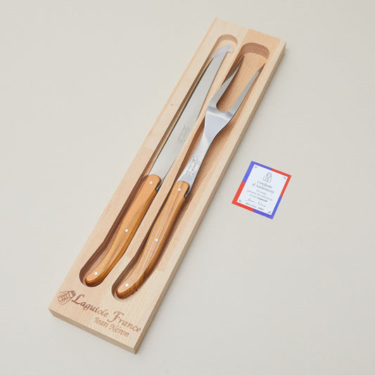 Laguiole Carving Set, Olivewood in wooden box