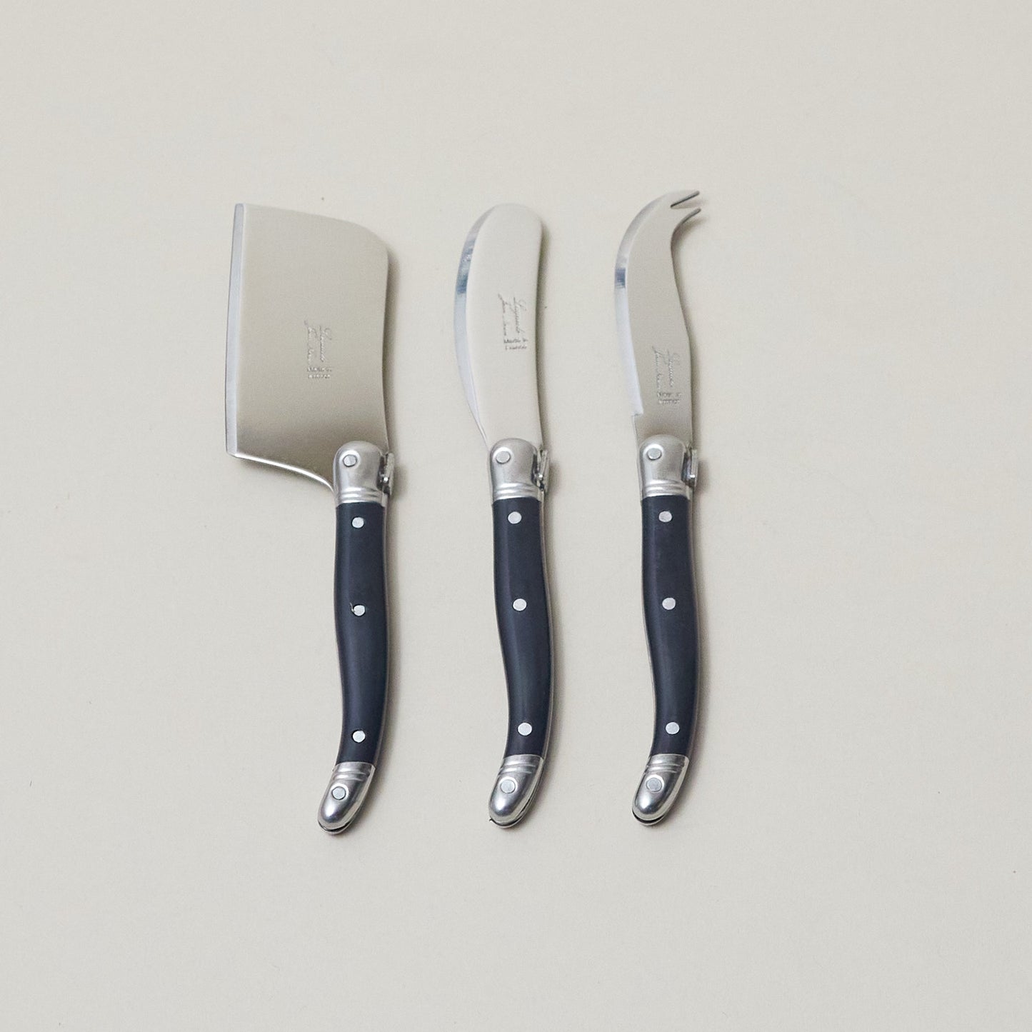 Laguiole 3 Piece Mini Cheese Utensil Set, Black in Kraft Paper Box