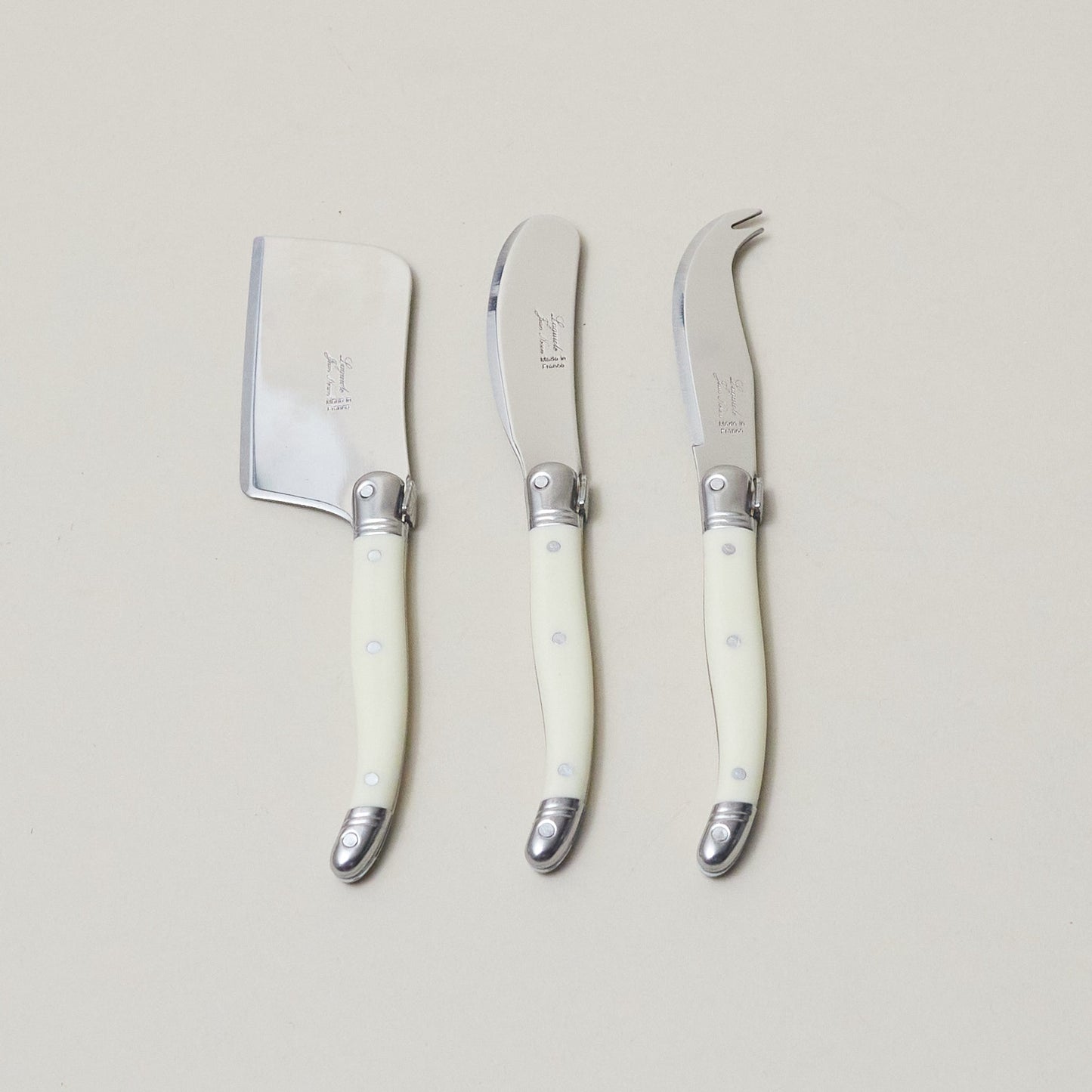 Laguiole 3 Piece Mini Cheese Utensil Set, Ivory in Kraft Paper Box