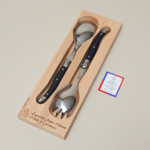 Laguiole Salad Serving Set Black in Wooden Box