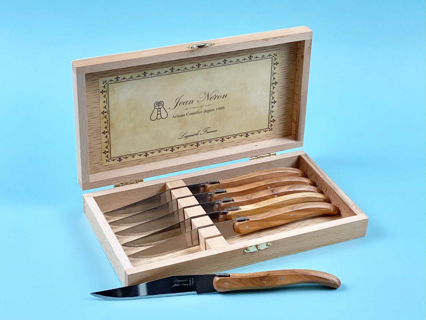 Laguiole 6 Piece Steak Knife Set, Olivewood in Wood Presentation Box