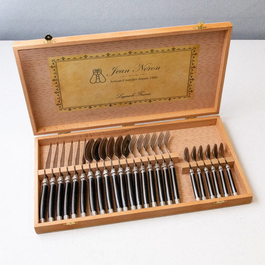 Laguiole 24 Piece Flatware Set, Platine Black in Wood Presentation Box