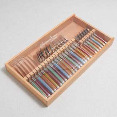 Laguiole 24 Piece Flatware Set, Platine Rainbow in Wood Box with Acrylic Lid