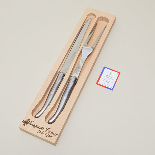 Laguiole Carving Set, Platine Stainless Steel in wooden box