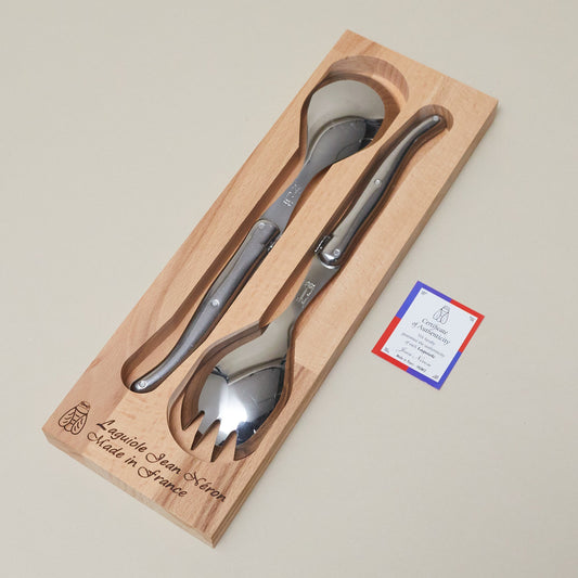 Laguiole Salad Serving Set, Platine Stainless Steel in wooden box
