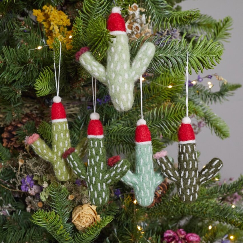 Christmas Cactus Felt Ornaments Set of 5