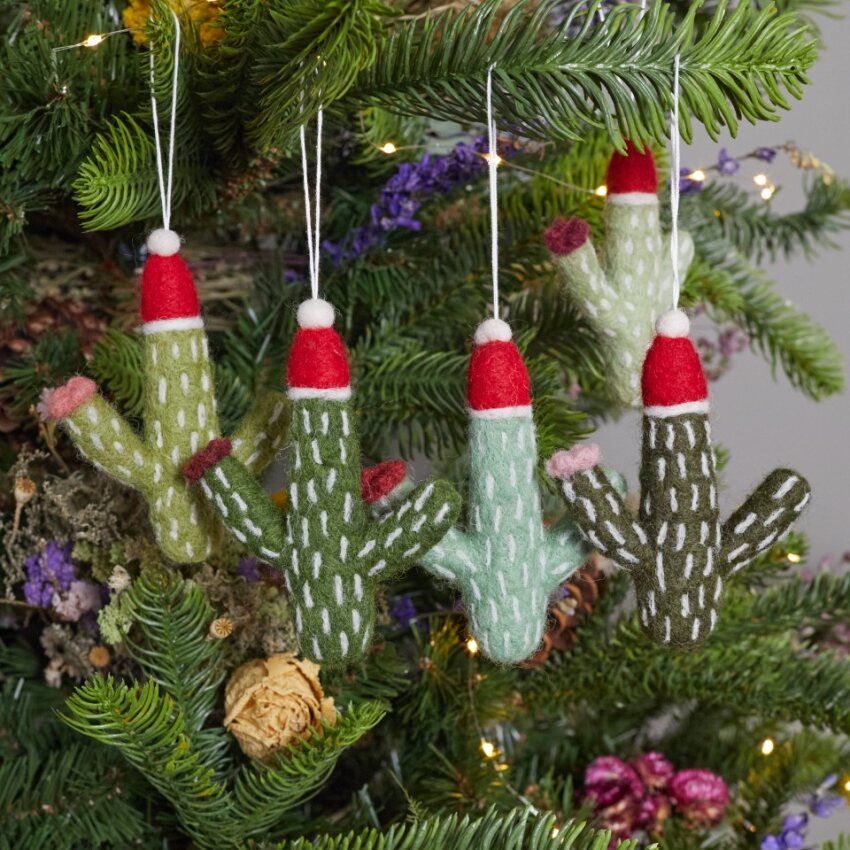 Christmas Cactus Felt Ornaments Set of 5