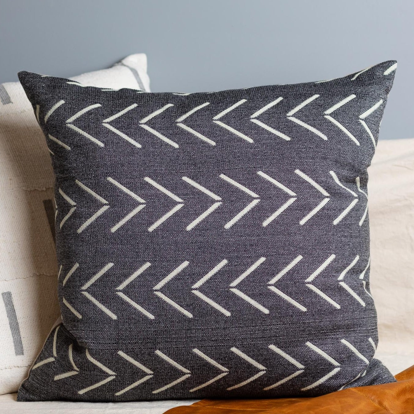 Alpaca Square Pillow, Grey with Chevrons