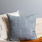 Mud Cloth Square Pillow, Blue / Grey with Dots