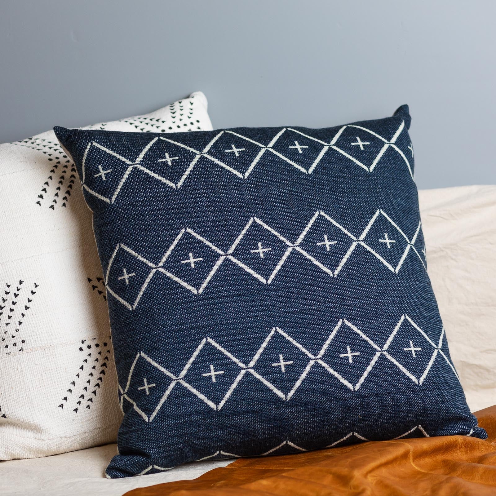 Alpaca Square Pillow, Navy with Diamond & Plus