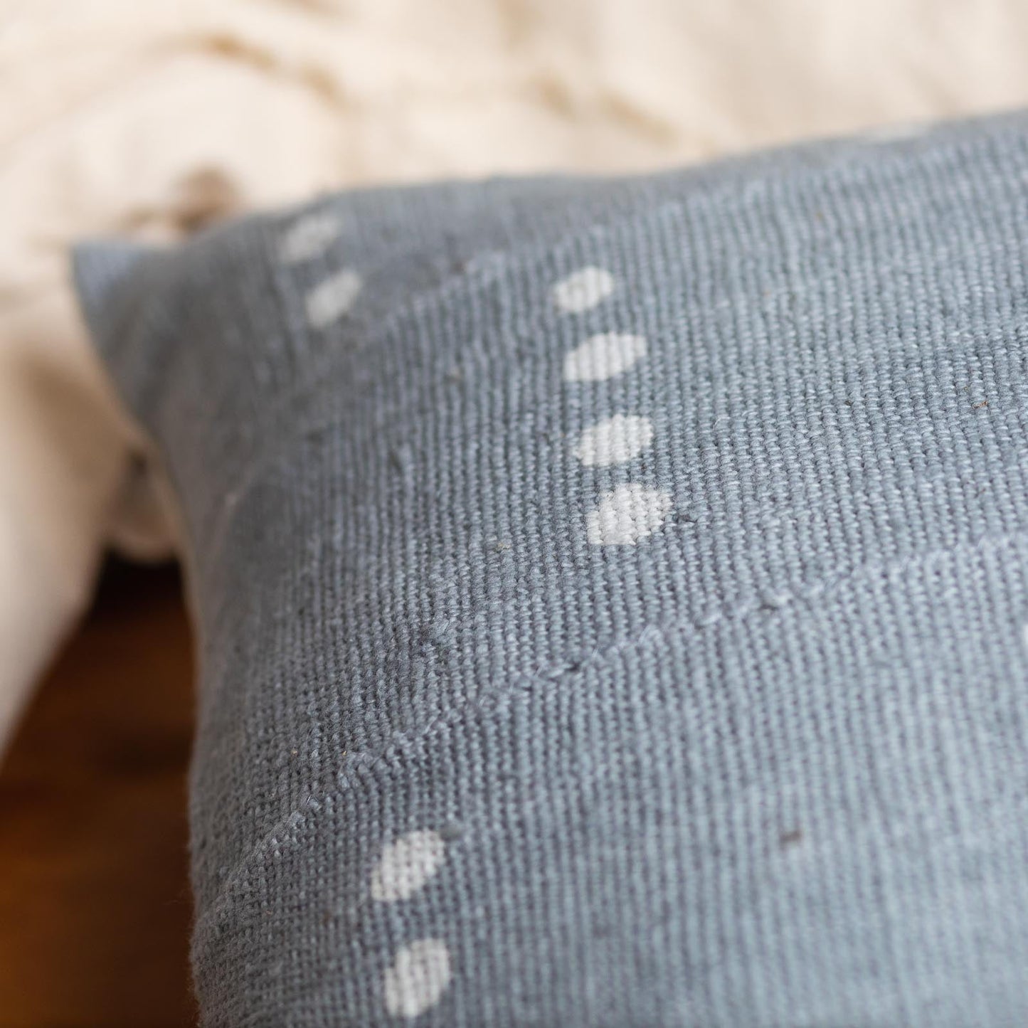 Mud Cloth Square Pillow, Blue / Grey with Dots