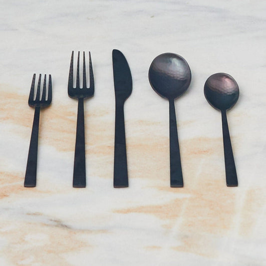 Hammered Black Flatware Set