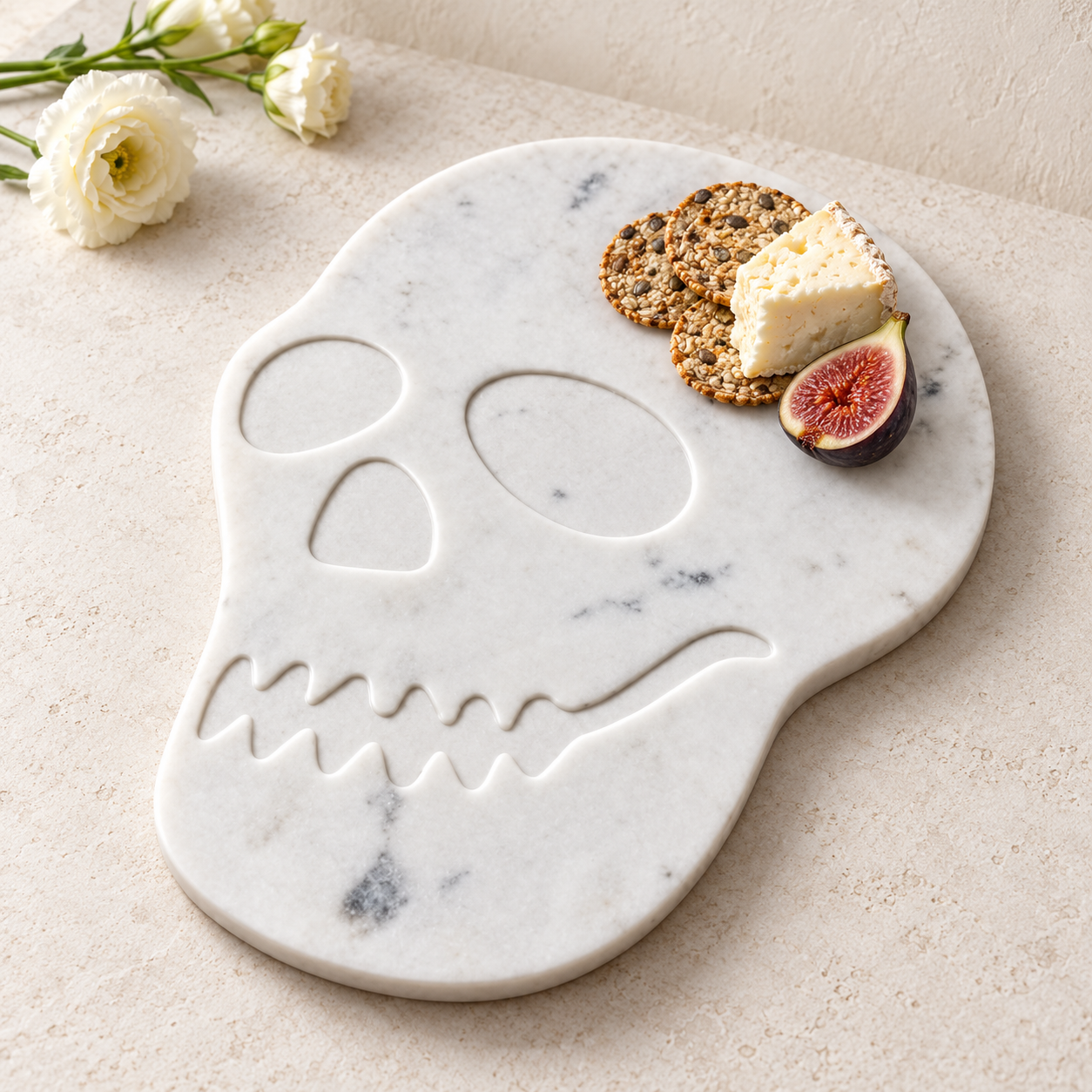 White Marble Skull Cheese Board